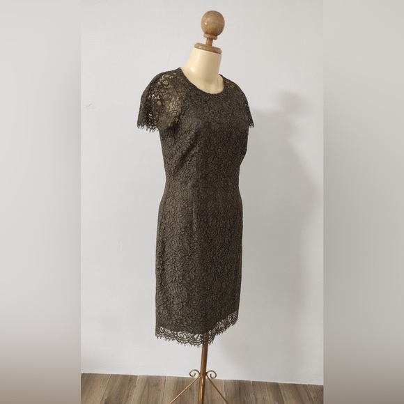 Banana Republic Army Green Lace Dress with Fringe Hem & Sleeves - Picture 3 of 5